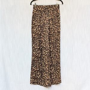 Lakbi Brown Animal Print High-rise Straight Wide Leg Flowy Pants, size S